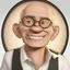 Placeholder: a portrait of smiling man. caricature. black rare hair. light brown skin. black eye pupils. circle eyeglasses, thin gold frame. rectangle face shape. white shirt with black vest. pixar style. 3D. 4k. portrait. highly detailed. sharp focus. high resolution. full color. cinema lighting