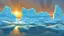 Placeholder: cartoon illustration: nature with icebergs and frozen sea, sun in the sky