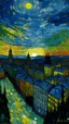 Placeholder: Twilight city painted by Vincent van Gogh