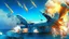 Placeholder: fighter jets fire missiles at 747 plane and it crashes into the ocean