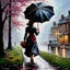 Placeholder: Painting of a Woman Walking in the Rain with an Umbrella, American Romance Painting, 4K Matte Thomas Kinkade, Thomas Kinkade, by Thomas Moran, inspired by Michael Komarck, ( ( Thomas Kinkade ), Thomas Kinkade, Thomas Kinkade, Thomas Kinkade Style, Thomas Kinkade Painting, Spring Eve, by Thomas Kinkade