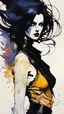 Placeholder: an Abstract Expressionist, ink oil, female, dark gothic assassin , La Femme Nikita, Aeon Flux, close up, full body, portrait illustration, in the style of Bill Sienkiewicz, Egon Schiele, Mike Mignola, and Jean-Giraud Moebius, with highly detailed hair and facial features, in vibrant chromatic color,