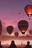 Placeholder: PEOPLE IN BALLOONS FLYING OVER A NIGHT SKY OVER A NUCLEAR RAVAGED CITY