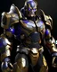 Placeholder: A brave robo thanos warrior with leather and metal combat clothes robotic metal with Chafee robo fighter