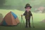 Placeholder: Camping boy, camping girl, wavy curly hair, cartoon dessign, carrying camping equipment, wearing cute hats, spring green grass, tent undder trees, gradient style, sunny day, full body, trendy blind box clean background, natural lighting, 2k, super details, 3D, depth of field, Pixar trend, super realiism, ray tracing, complex details, fine textures, blender,