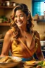 Placeholder: Gina Rodriguez cooking, first transformation hits. Torso undergoes change: golden radiance, pronounced curves, idealized Germanic aesthetic, dirndl-clad, embroidered details, blonde allure, traditional elegance, cooking in transformed grace, enchanting essence, harmonious blend, ethereal energy, vibrant transformation, mesmerizing allure, sophisticated refinement, cultural charm.