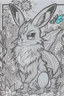 Placeholder: coloring book page of a magical eevee pokemon, monochrome, black and white, sharp, sketch drawing