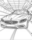 Placeholder: front Outline art, no shading, full Mercedes on the road, cartoon style, thick lines, low details, --ar 9:11