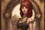 Placeholder: a skinny Cleopatra, with a bob red hairstyle, standing in a steampunk setting.