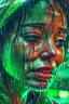 Placeholder: Half woman, half machine, crying in the rain, malfunctioning, chaos, abstract, super rare, super realistic, 8k