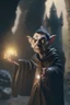 Placeholder: mr bean as robed goblin shaman wielding morning star in dark stone castle, 4 k, trending art, depth of field, volumetric light