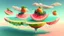 Placeholder: Floating Fruit Islands: Imagine a landscape where slices of watermelon, citrus fruits, and melons hover just above the ground, forming floating islands amidst a gentle fruit rain. The air is filled with a sweet aroma as the fruits sway with the breeze.