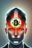 Placeholder: men in the bitcoin brain, Fire theme art, Dark moody night atmosphere, , 8K, close-up face, anatomically perfect face