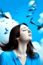 Placeholder: woman birds sky blue