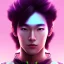 Placeholder: Cute Asian boy face, Sci-fi character, purple backlight, pink and purple, scifi suit, profile, purple background, pink lighting