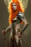 Placeholder: painting of an elven young woman with short light orange hair and freckles and tree tattoos on his cheekbones light armor, full body, ultra realistic, concept art, intricate details, eerie, highly detailed, photorealistic, octane render, 8 k, unreal engine. art by artgerm and greg rutkowski and charlie bowater and magali villeneuve and alphonse mucha