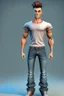 Placeholder: beautiful male 3d character for Animation big head lean body with t shirt and jeans in Metaverse