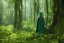 Placeholder: green robed elf in forest hiding behind a tree, highly detailed, 8k, atmospheric lighting, trending on artstation