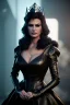 Placeholder: Lisa Ann as evil queen in black leather gown, cleavage, angry, stern look, unreal 5, octane render,cinema4d, dynamic lighting, dramatic lighting, 4k, redshift render, highly detailed, hyper realistic