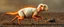 Placeholder: a sheep with no hair or wool, and orange lizard like skin, running crazy like a dino