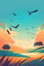 Placeholder: Landscape with birds flying on summer , abstract style