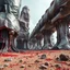 Placeholder: A striking quality close-up photograph captures a surreal wasteland a surreal wasteland on which gigantic immense enormous structures of indefinite shape stand, made of various materials, covered with silver, red, black plastic material, which descends to the ground, spooky, creepy, details of the dust very accentuated, glossy, organic, adorned with minerals and rocks. Max Ernst style, rotten. Bathed in feeble light, eerie, volumetric light, octane render, hasselblad h6d400c --ar 85:128 -- v6