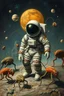 Placeholder: Bosch painting style, an astronaut surrounded by wired creatures on a surface
