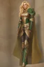 Placeholder: A beautiful woman with blond hair and green eyes. leather armor.