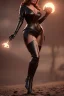 Placeholder: Raquel Welch as evil queen in black leather gown, angry, busty, curvey, cleavage, unreal 5, octane render,cinema4d, dynamic lighting, dramatic lighting, 4k, redshift render, highly detailed, hyper realistic