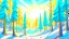 Placeholder: fantasy cartoon: sunny sky over the winter forest, pine trees