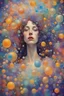 Placeholder: woman in a world of bubbles, colorful, painterly, like a painting, mystical, wonder, mysterious, psychedelic art, gustav klimt style