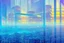 Placeholder: Futuristic cyberpunk buildings, frozen lake, impressionism painting