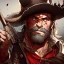 Placeholder: Portrait, bearded, Gunslinger, Cowboy, cowboy hat, serious face, Blood Splatter
