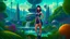 Placeholder: Photorealistic, Full Body Photo Of A Sci-Fi Pin-Up Girl, With Dark Hair and bangs, On An Alien sci-fi jungle Planet With Cloud Trees, Tall Spires, Buildings, Bridges, Arches