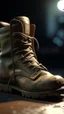 Placeholder: A hyperrealistic shot of an old military rugged boot , intricate details, soft natural light, screen captured from 4K Blu-ray