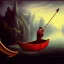 Placeholder: Charon in his boat on the river Styx, red black purple colours, 8k, high definition, fantasy art