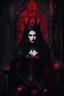 Placeholder: Photography Horror Art of The majestic Dark Vampire Queen,red eyes bright,sits on his throne, in darkness palace background , close-up portrait
