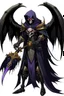 Placeholder: Fry grim reaper knight hero with black wings and cool black plate armor trimmed in gold and purple with a flowing black cape but with a handsome human vampire face