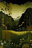 Placeholder: A dark gold rainforest near a field painted by Henri Rousseau