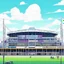 Placeholder: A bright pixel art cyberpunk-style illustration of the fulham stadium the cottagers west london white