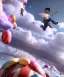 Placeholder: Ultra realistic speed clouds sky scene, wide angle view, sweet men falling down with many Childs, feather color clothing, free jumping flying, many trinkets, hair monster, many jelly beans, balls, color smoke, smile, happy, circus style, extreme, wind, clouds sea, 20,000 feet altitude, stratosphere, soft color, highly detailed, unreal engine 5, ray tracing, RTX, lumen lighting, ultra detail, volumetric lighting, 3d, finely drawn, high definition, high resolution.