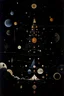 Placeholder: A pyramid-shaped space station surrounded by dark moons painted by Wassily Kandinsky