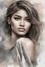 Placeholder: A full body picture of a beautiful 25-year-old Zendaya, Brown Iris, Graphite, and Watercolor Styles Merged, face, and eyes gleaming with myriad emotions, tales, and secrets. The complexion is not just skin deep but a canvas of memories, experiences, and feelings, painted vividly with bright splashes of dark colors that seem to emerge and meld, representing the myriad facets of one's identity, Vulnerabilities, and Emotions Theme, Jennifer Lopez & Denise Richards & Katrina Law, Surreal diamonds Ba