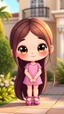 Placeholder: A beautiful, adorable cartoon little girl. Long shiny hair, sparkling eyes (like anime or Disney characters), a small face and delicate nose. A happy, innocent expression with a small smile. Clean design, vibrant and warm colors, modern studio animation style, 4K quality.pretty shoes,standing in a luxury villa yard.