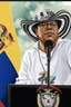 Placeholder: Ilustración vectorial de Gustavo Petro con gorra deportiva camisa colores negro, blanco y rojo, fondo negro