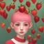 Placeholder: a real world anthropomorphic strawberry human with pixie-cut hair,