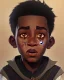 Placeholder: Portrait of a gorgeous black skinned toddler warlock boy with dark hair by Jim Kay