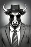 Placeholder: Big, wild, muscular bull in hat , tie and sunglasses