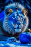 Placeholder: lion eat apple with snow and blue mood