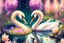 Placeholder: beautiful swan and cute chibi princess in a flowergarden with beautiful flowers, pond, in sunshine, H.R. Giger, anime, steampunk, surreal, watercolor and black in outlines, golden glitter, ethereal, cinematic postprocessing, bokeh, dof